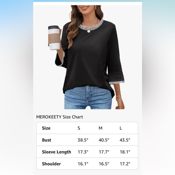 NWT 3/4 Sleeve Tops Dressy Casual Crew Neck Color Block Loose Trendy Blouses - Picture 6 of 8